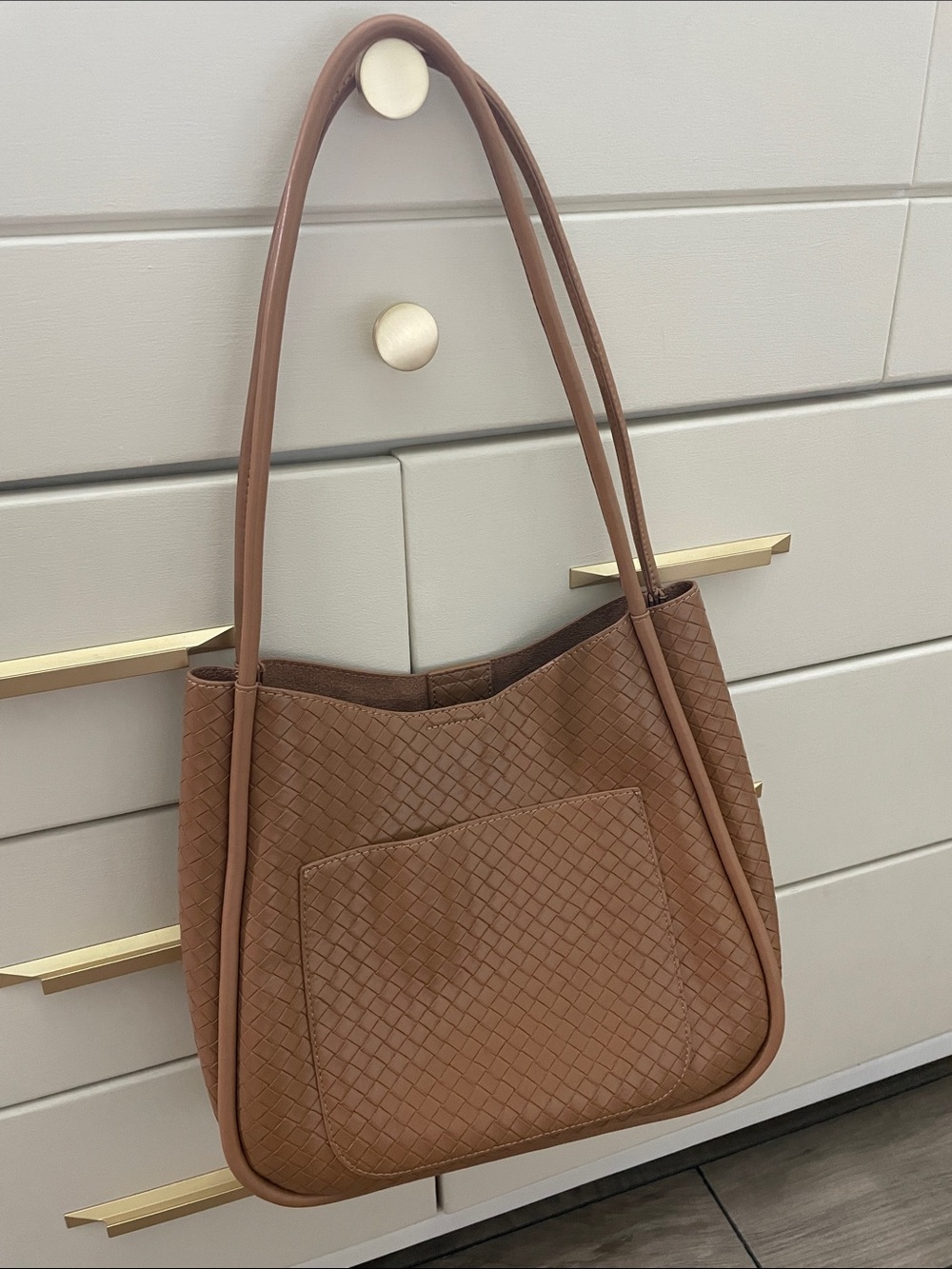 T.J.Maxx Woven Shoulder Tote in Cognac